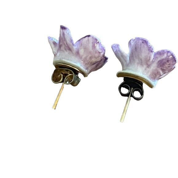 Vintage Floral Bone China Earrings Lot Of 3 Two Pierced & One Clip On England - Picture 6 of 10